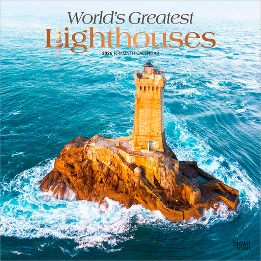 World's Greatest Lighthouses | 2026 12 x 24 Inch (Hanging) Monthly Square Wall Calendar | Foil Stamped Cover