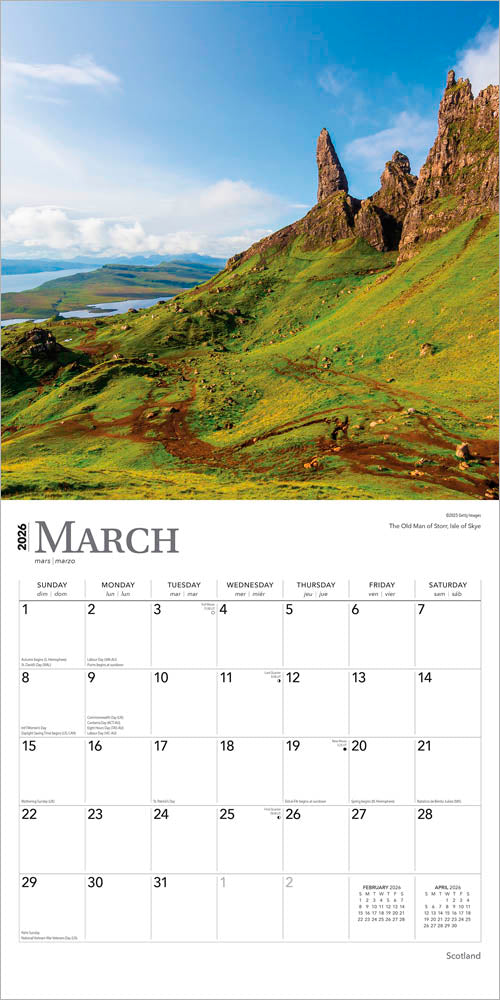 Scotland | 2026 12 x 24 Inch (Hanging) Monthly Square Wall Calendar