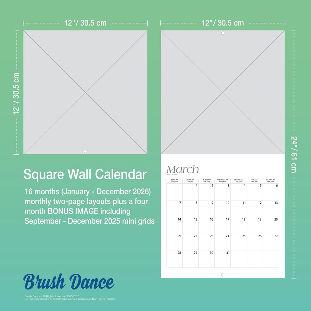 Simplicity | 2026 12 x 24 Inch (Hanging) Monthly Square Wall Calendar