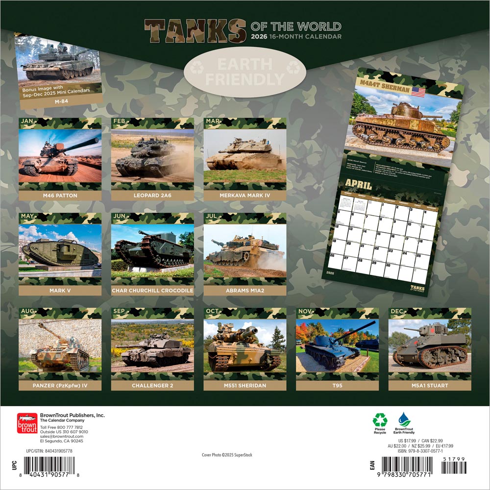 Tanks of the World | 2026 12 x 24 Inch (Hanging) Monthly Square Wall Calendar