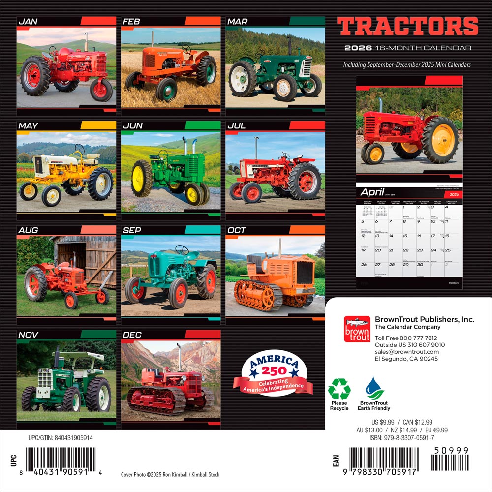 Tractors | 2026 7 x 14 Inch (Hanging) Monthly Mini Wall Calendar