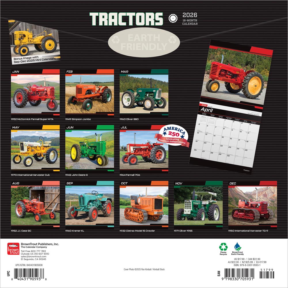 Tractors | 2026 12 x 24 Inch (Hanging) Monthly Square Wall Calendar