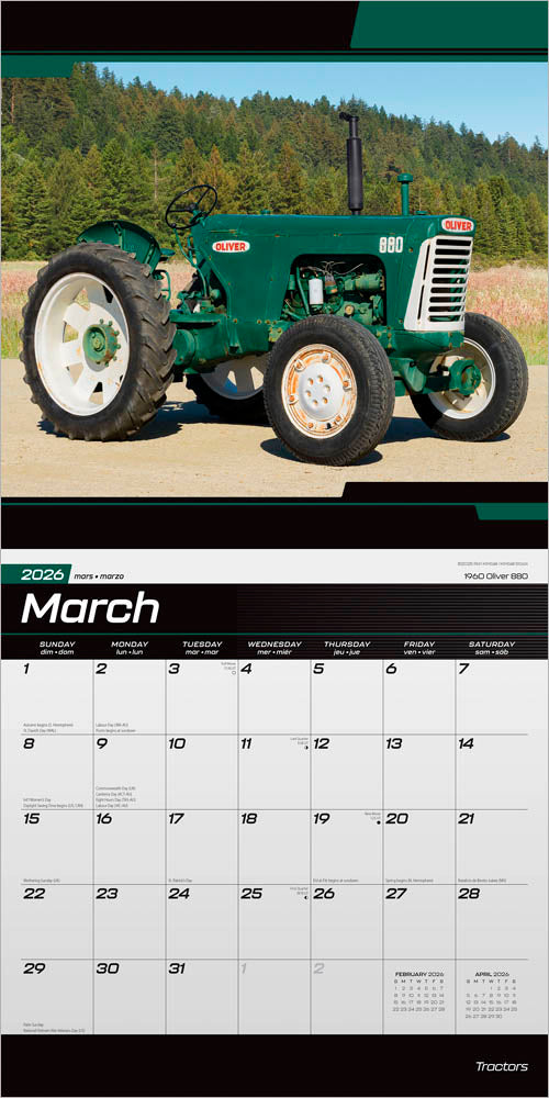Tractors | 2026 12 x 24 Inch (Hanging) Monthly Square Wall Calendar