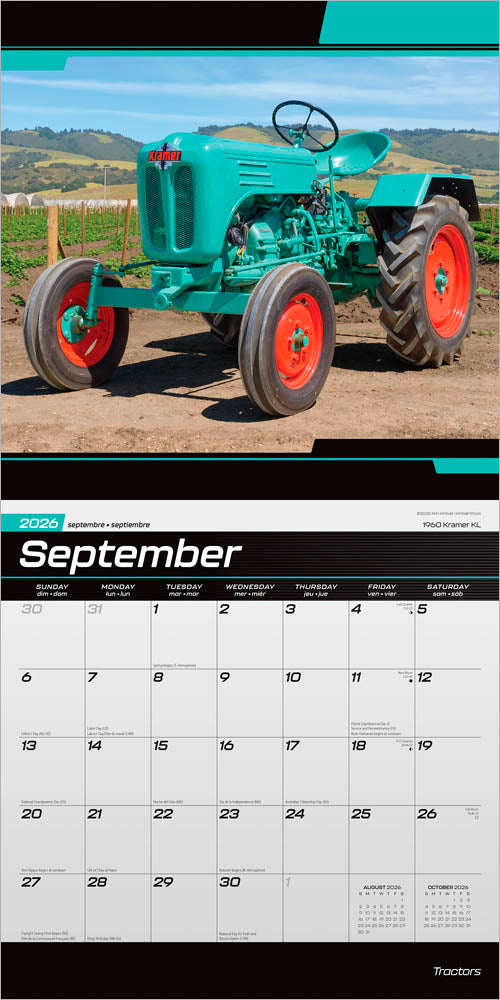 Tractors | 2026 12 x 24 Inch (Hanging) Monthly Square Wall Calendar