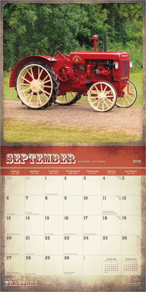 Vintage Tractors | 2026 12 x 24 Inch (Hanging) Monthly Square Wall Calendar