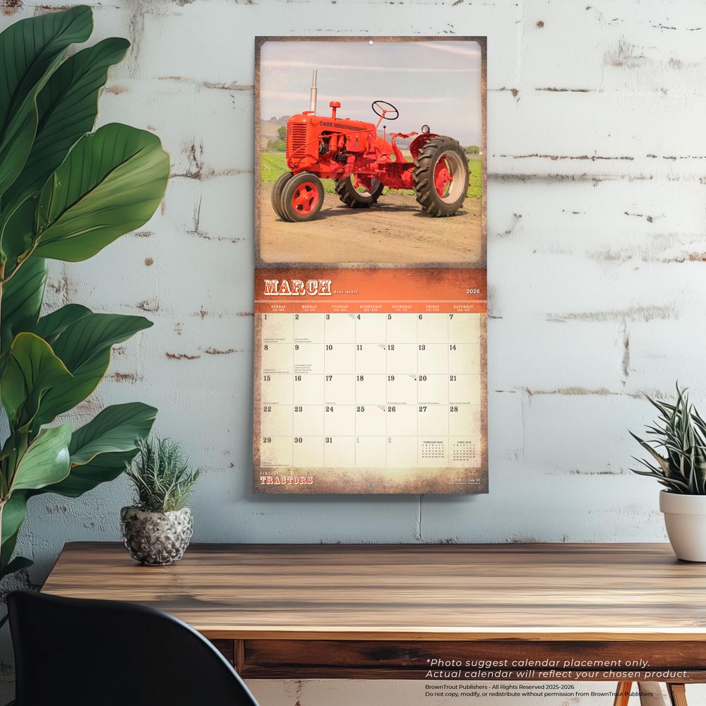 Vintage Tractors | 2026 12 x 24 Inch (Hanging) Monthly Square Wall Calendar