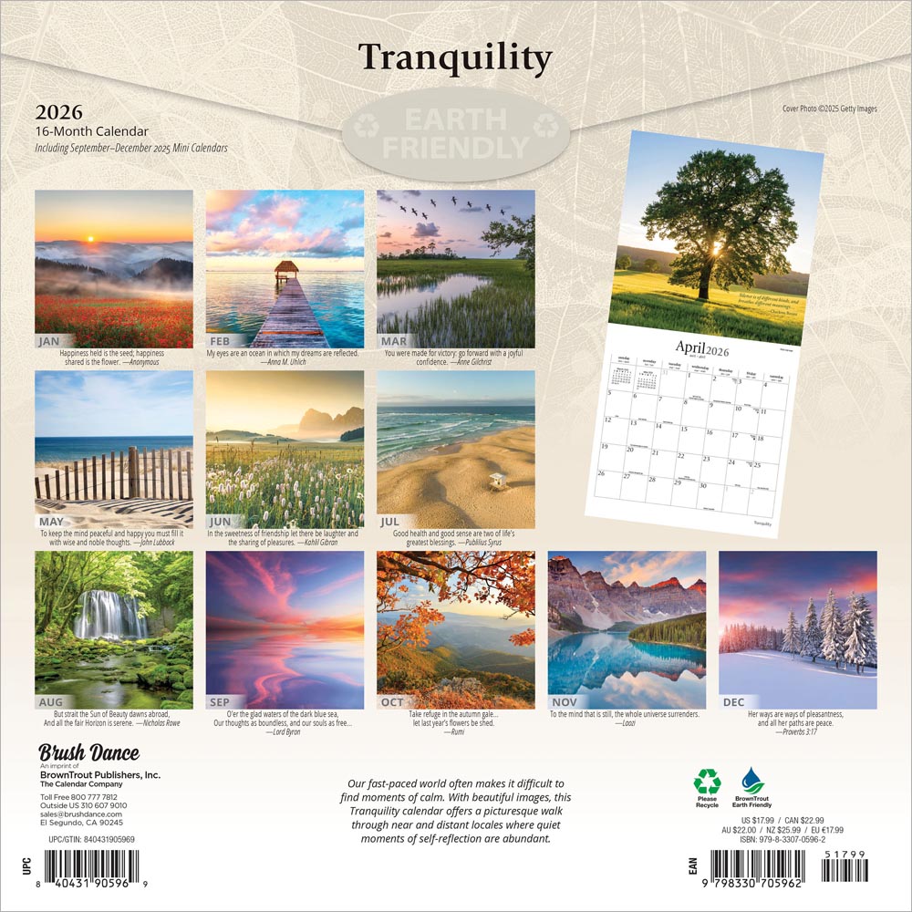 Tranquility | 2026 12 x 24 Inch (Hanging) Monthly Square Wall Calendar