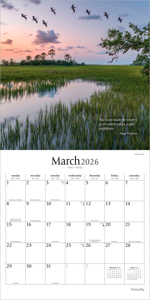 Tranquility | 2026 12 x 24 Inch (Hanging) Monthly Square Wall Calendar