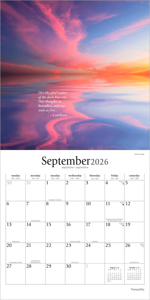 Tranquility | 2026 12 x 24 Inch (Hanging) Monthly Square Wall Calendar