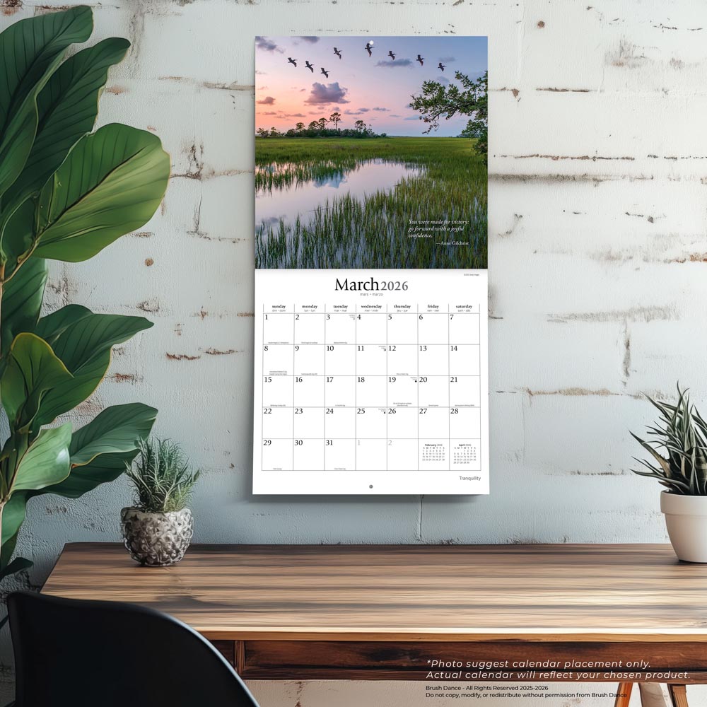 Tranquility | 2026 12 x 24 Inch (Hanging) Monthly Square Wall Calendar