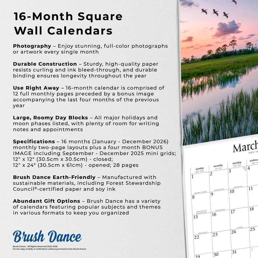 Tranquility | 2026 12 x 24 Inch (Hanging) Monthly Square Wall Calendar