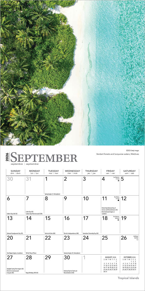 Tropical Islands | 2026 7 x 14 Inch (Hanging) Monthly Mini Wall Calendar