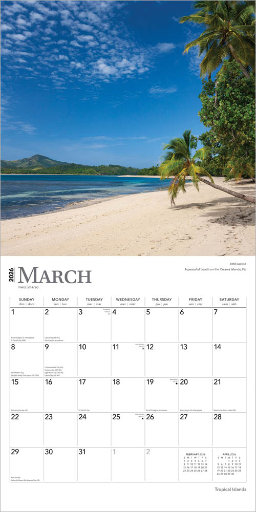 Tropical Islands | 2026 12 x 24 Inch (Hanging) Monthly Square Wall Calendar | Foil Stamped Cover