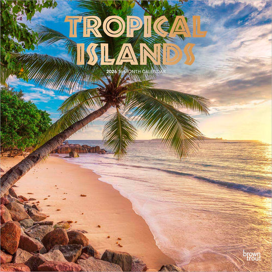Tropical Islands | 2026 12 x 24 Inch (Hanging) Monthly Square Wall Calendar | Foil Stamped Cover