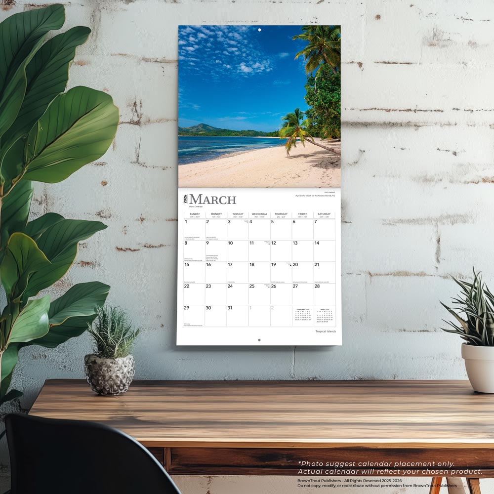 Tropical Islands | 2026 12 x 24 Inch (Hanging) Monthly Square Wall Calendar | Foil Stamped Cover