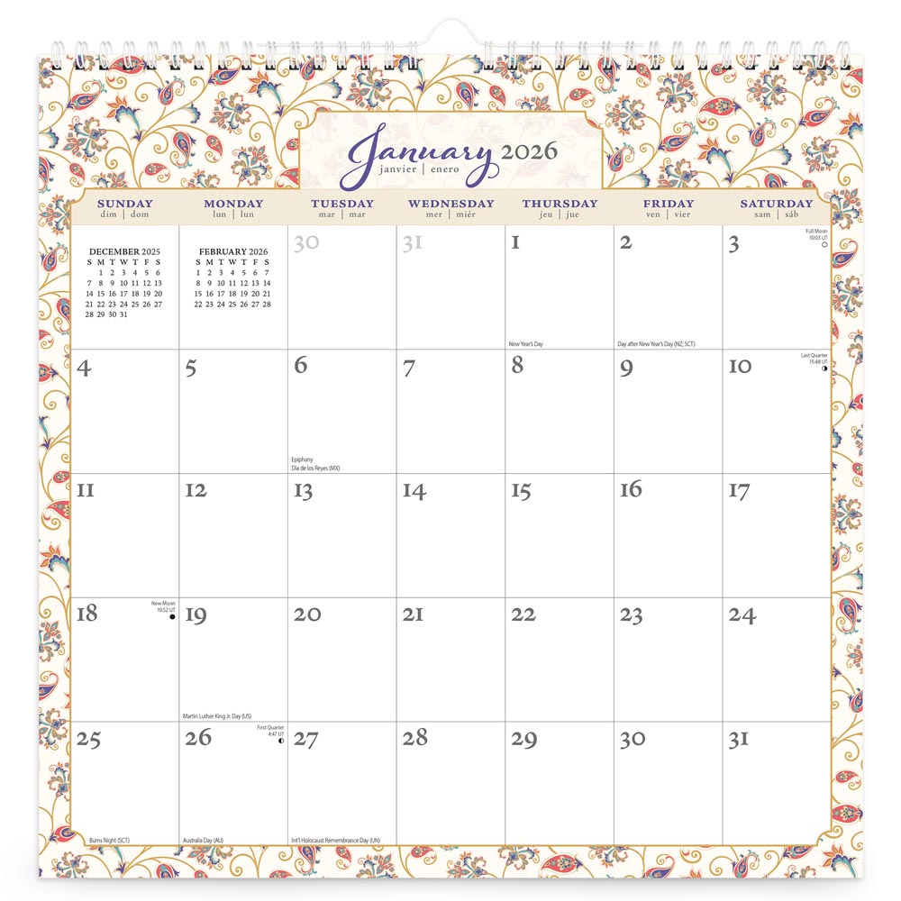 Tuscan Delight | 2026 12 x 12 Inch (Hanging) Monthly Square Wire-O Calendar | Sticker Sheet