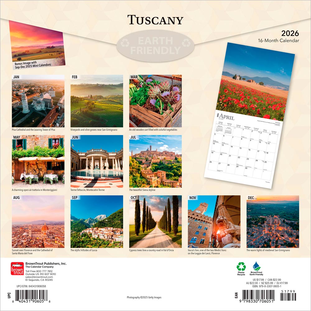 Tuscany | 2026 12 x 24 Inch (Hanging) Monthly Square Wall Calendar