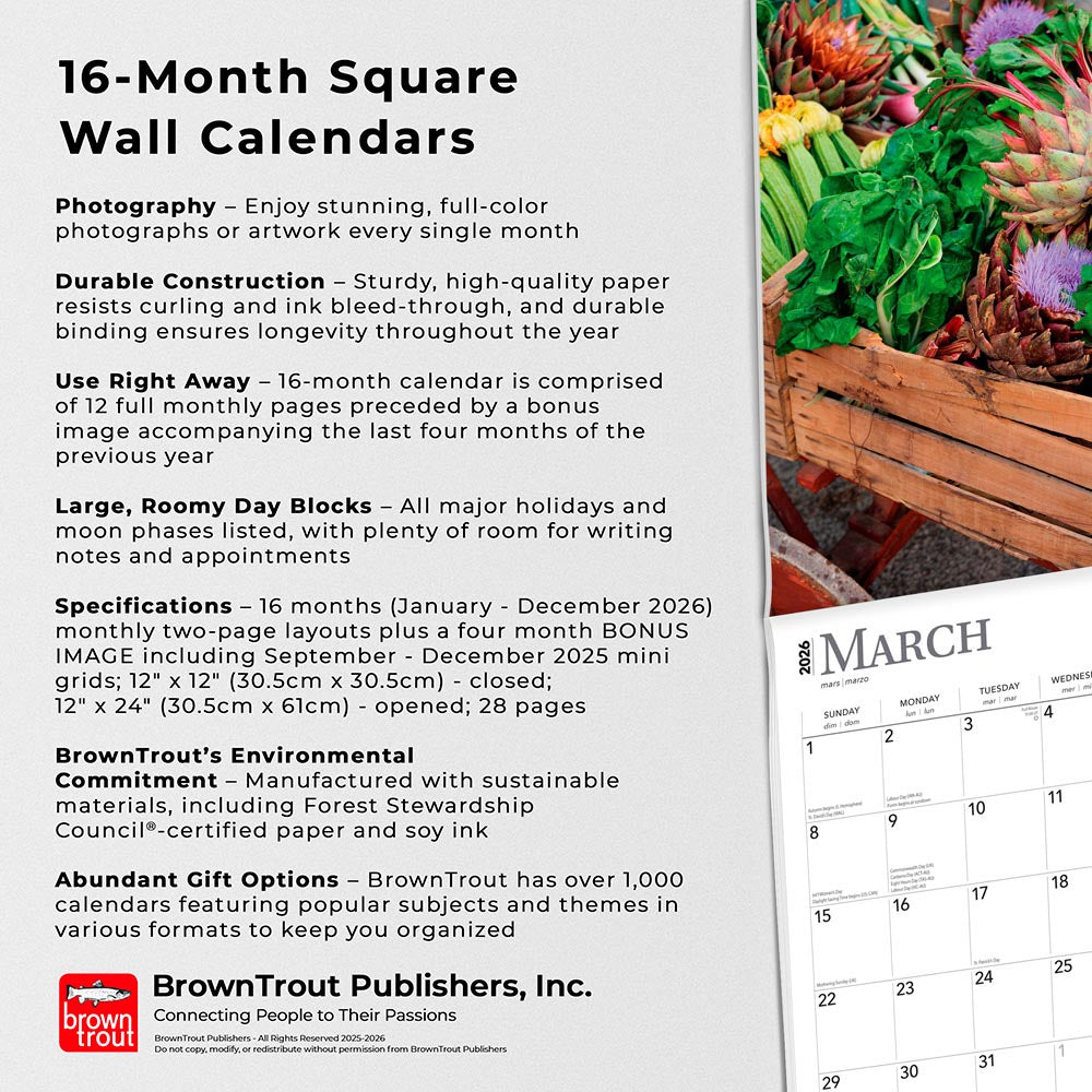 Tuscany | 2026 12 x 24 Inch (Hanging) Monthly Square Wall Calendar