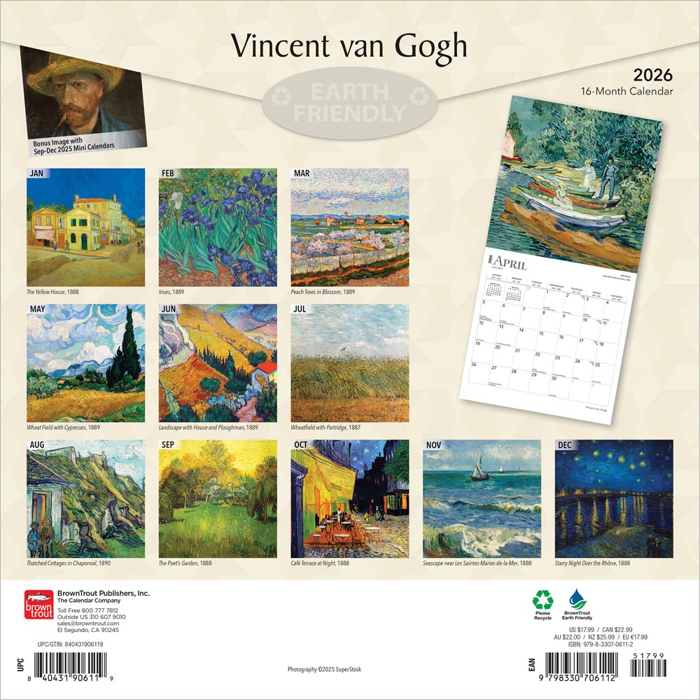 Vincent van Gogh | 2026 12 x 24 Inch (Hanging) Monthly Square Wall Calendar