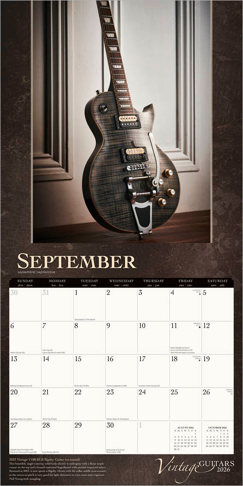 Vintage Guitars | 2026 12 x 24 Inch (Hanging) Monthly Square Wall Calendar | Foil Stamped Cover