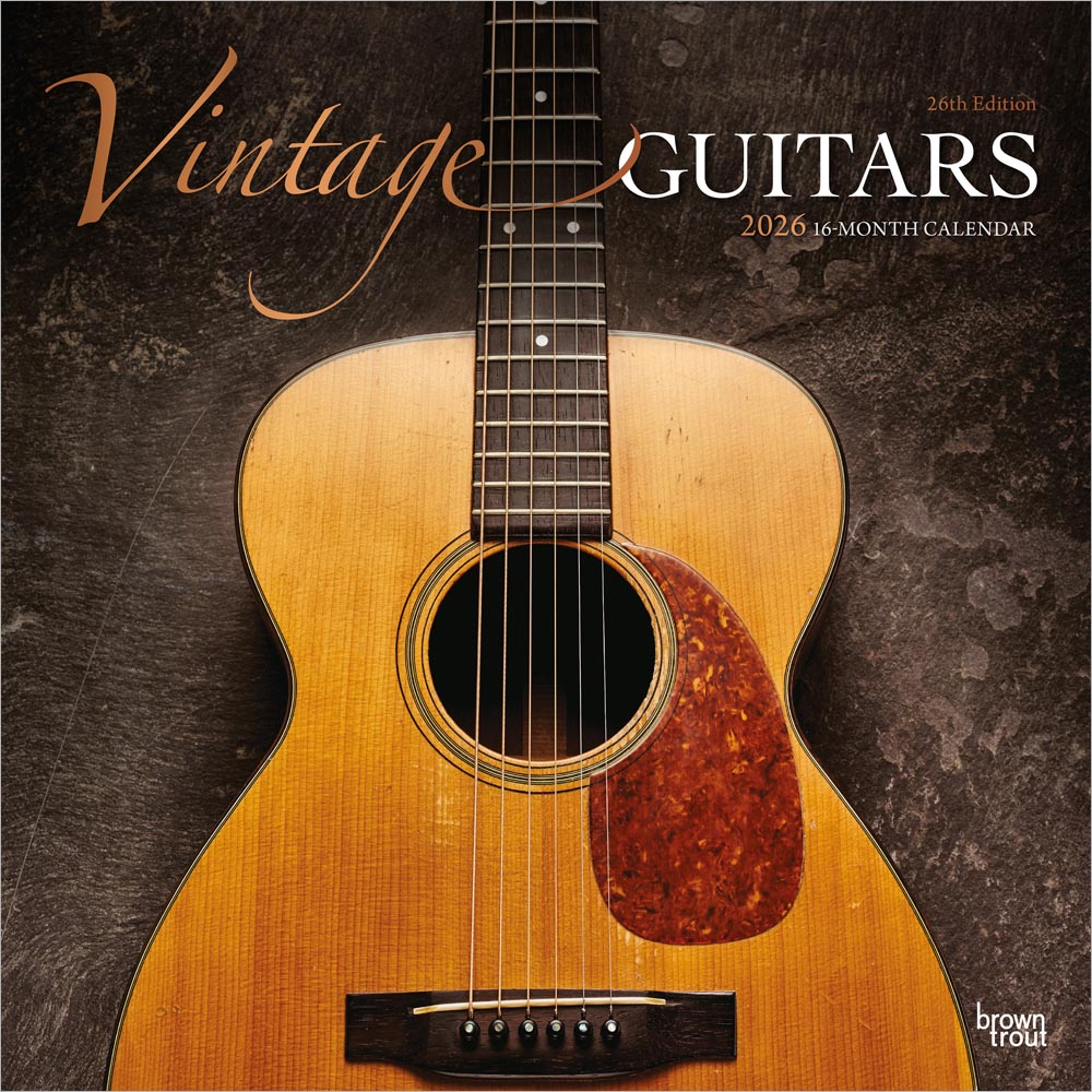 Vintage Guitars | 2026 12 x 24 Inch (Hanging) Monthly Square Wall Calendar | Foil Stamped Cover