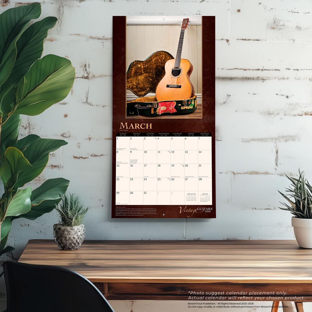 Vintage Guitars | 2026 12 x 24 Inch (Hanging) Monthly Square Wall Calendar | Foil Stamped Cover