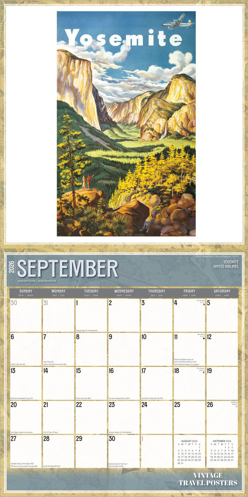 Vintage Travel Posters | 2026 12 x 24 Inch (Hanging) Monthly Square Wall Calendar