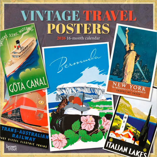 Vintage Travel Posters | 2026 12 x 24 Inch (Hanging) Monthly Square Wall Calendar
