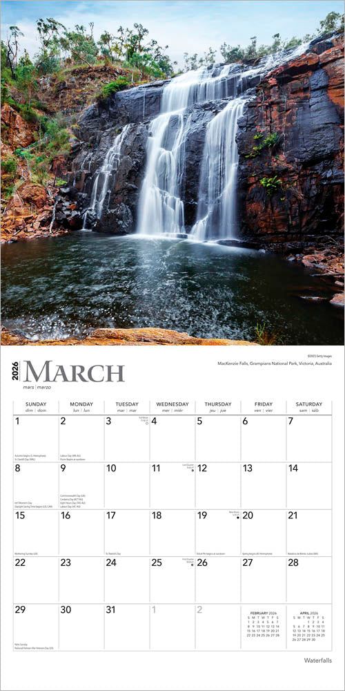Waterfalls | 2026 12 x 24 Inch (Hanging) Monthly Square Wall Calendar