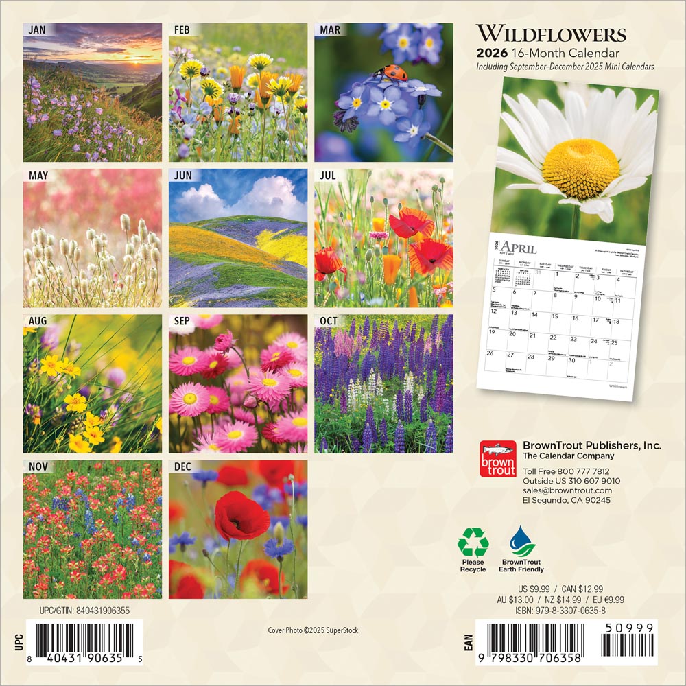 Wildflowers | 2026 7 x 14 Inch (Hanging) Monthly Mini Wall Calendar
