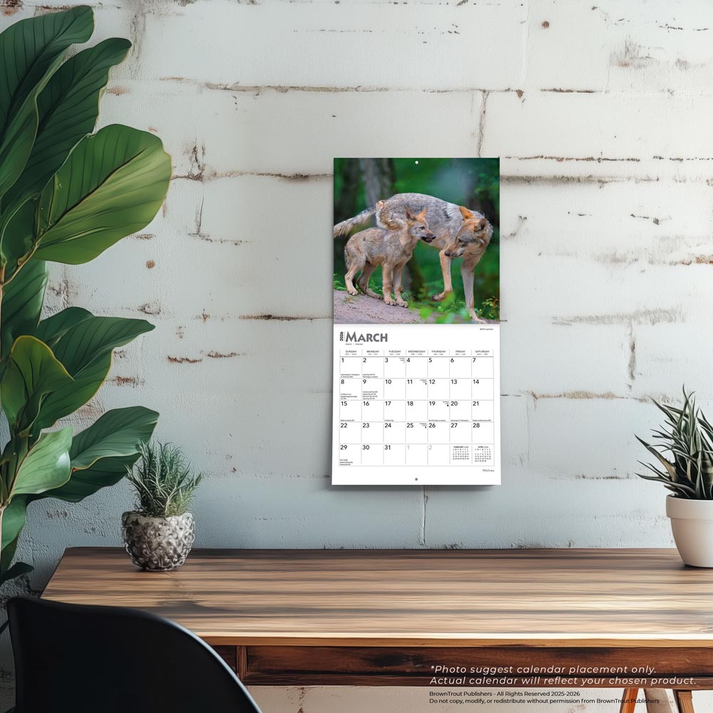 Wolves | 2026 7 x 14 Inch (Hanging) Monthly Mini Wall Calendar