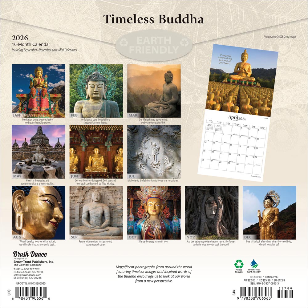 Timeless Buddha | 2026 12 x 24 Inch (Hanging) Monthly Square Wall Calendar