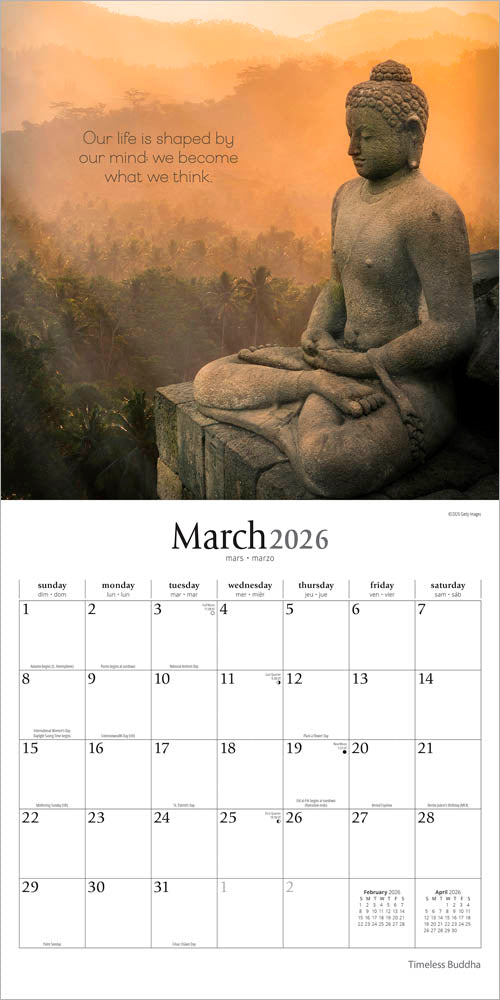 Timeless Buddha | 2026 12 x 24 Inch (Hanging) Monthly Square Wall Calendar