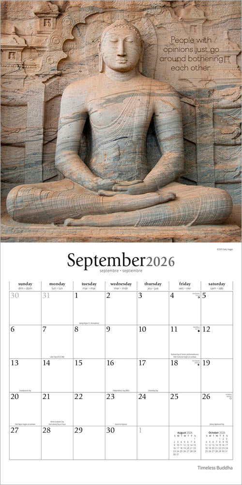Timeless Buddha | 2026 12 x 24 Inch (Hanging) Monthly Square Wall Calendar