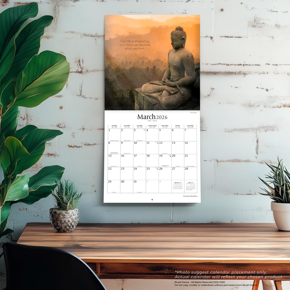 Timeless Buddha | 2026 12 x 24 Inch (Hanging) Monthly Square Wall Calendar