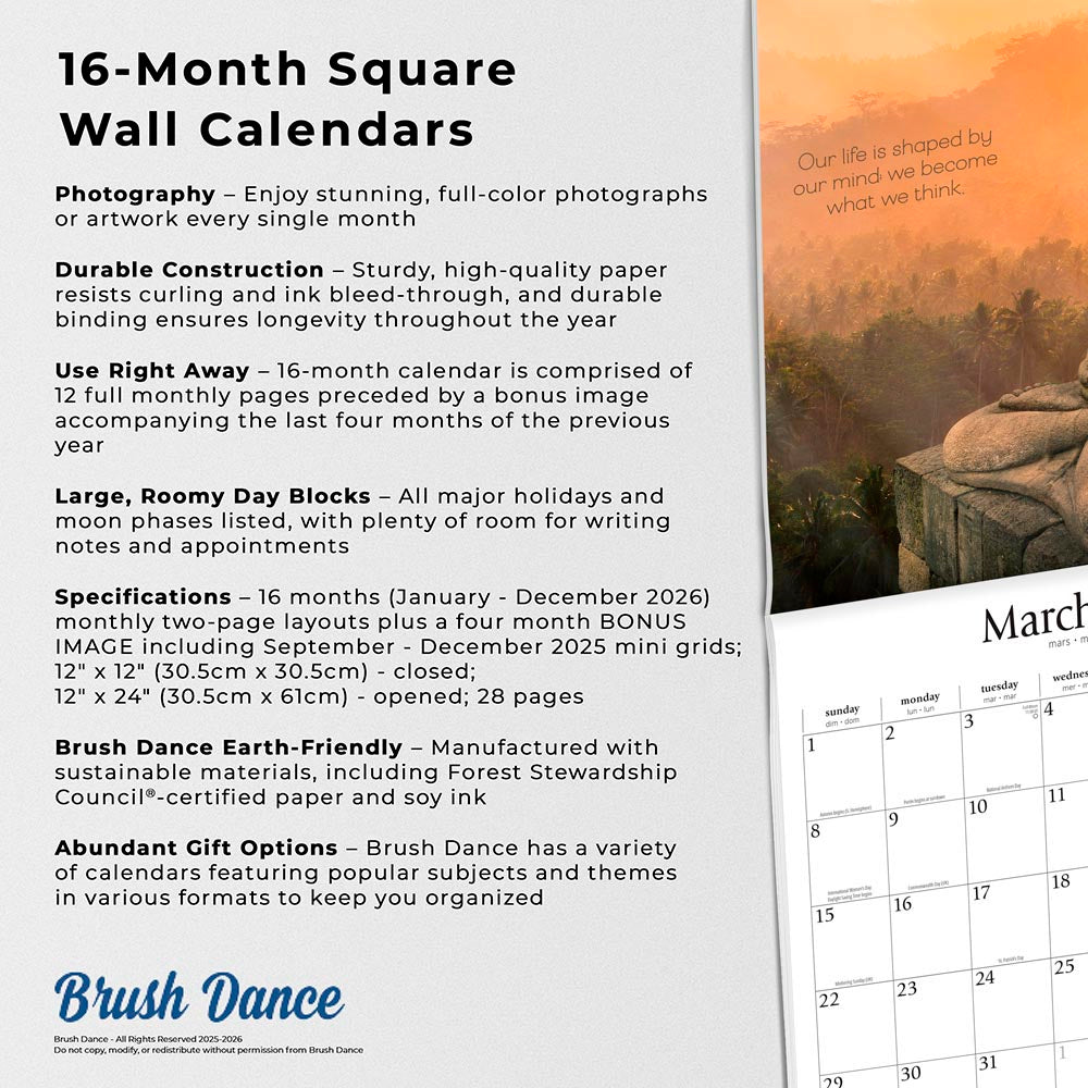 Timeless Buddha | 2026 12 x 24 Inch (Hanging) Monthly Square Wall Calendar