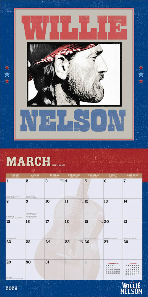 Willie Nelson OFFICIAL | 2026 12 x 24 Inch (Hanging) Monthly Square Wall Calendar