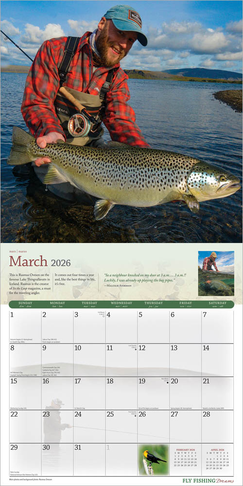 Fly Fishing Dreams OFFICIAL | 2026 12 x 24 Inch (Hanging) Monthly Square Wall Calendar