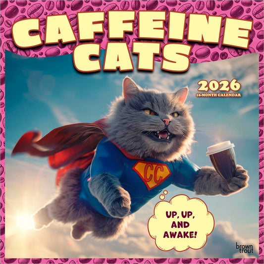 Caffeine Cats | 2026 12 x 24 Inch (Hanging) Monthly Square Wall Calendar