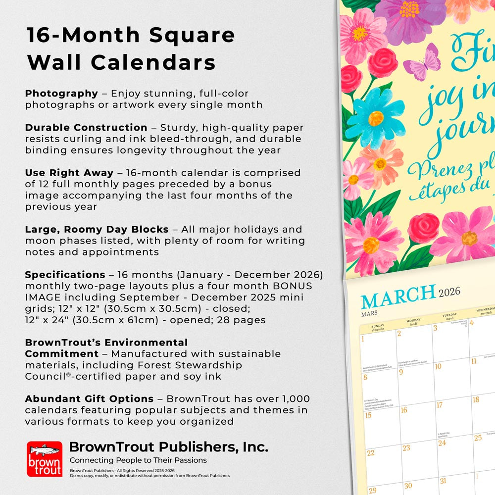 Bonnie Marcus OFFICIAL | 2026 12 x 24 Inch (Hanging) Monthly Square Wall Calendar | English/French Bilingual