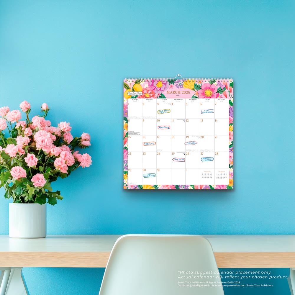 Bonnie Marcus OFFICIAL | 2026 12 x 12 Inch (Hanging) Monthly Square Wire-O Calendar | Sticker Sheet | English/French Bilingual