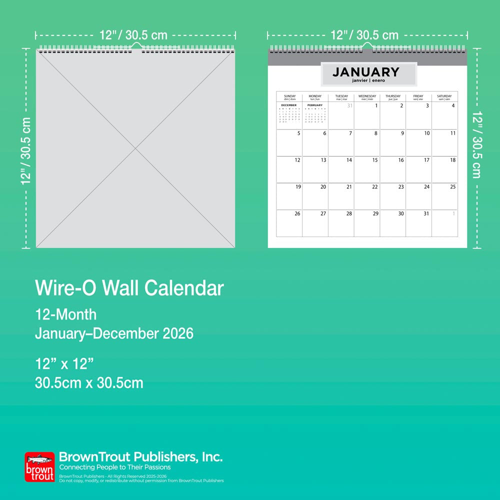 Bonnie Marcus OFFICIAL | 2026 12 x 12 Inch (Hanging) Monthly Square Wire-O Calendar | Sticker Sheet | English/French Bilingual