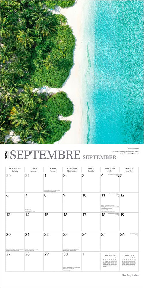 Îles Tropicales | 2026 12 x 24 Inch (Hanging) Monthly Square Wall Calendar | French Language