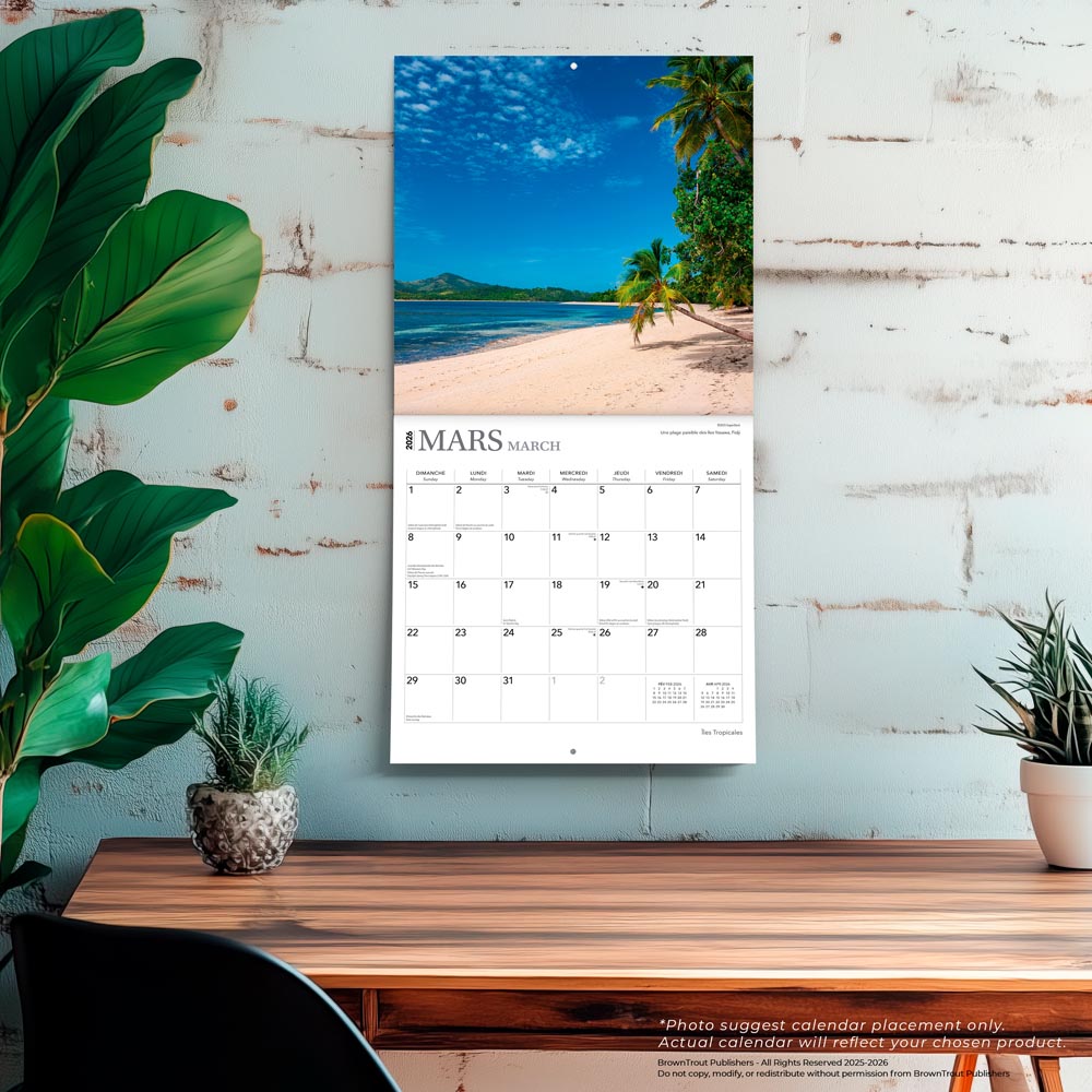 Îles Tropicales | 2026 12 x 24 Inch (Hanging) Monthly Square Wall Calendar | French Language
