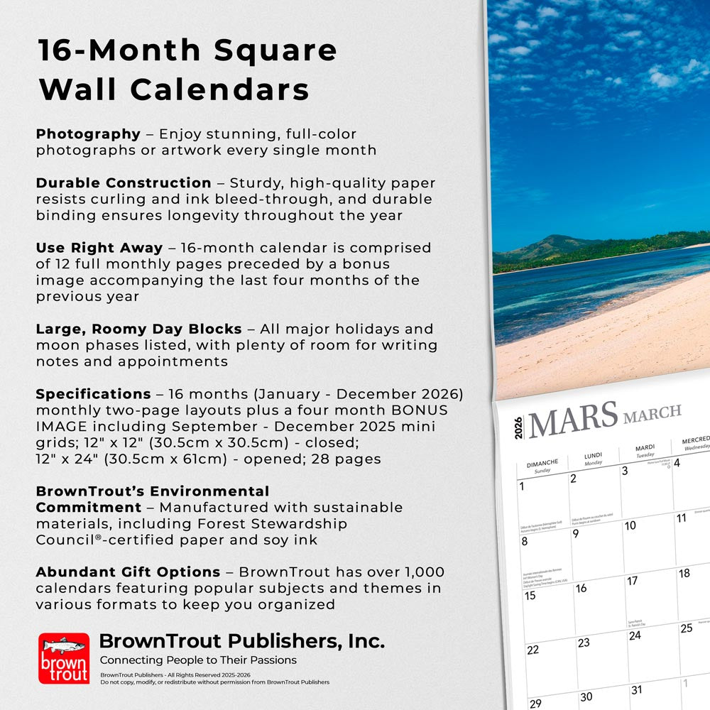 Îles Tropicales | 2026 12 x 24 Inch (Hanging) Monthly Square Wall Calendar | French Language