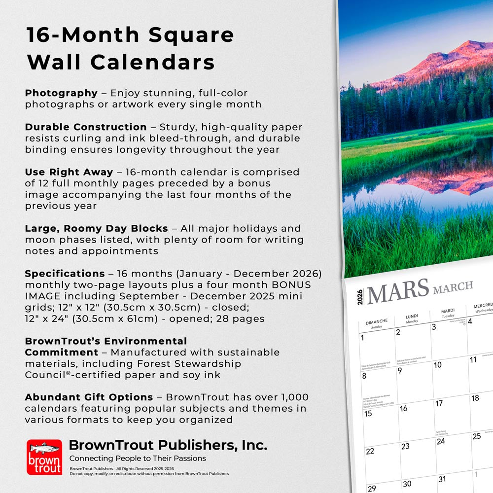 Inspiration | 2026 12 x 24 Inch (Hanging) Monthly Square Wall Calendar | French Language