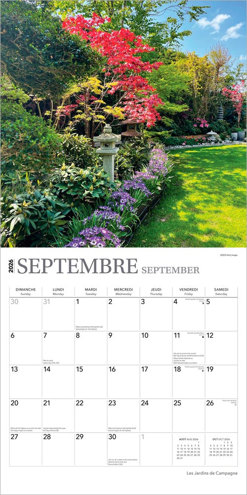 Les Jardins de Campagne | 2026 12 x 24 Inch (Hanging) Monthly Square Wall Calendar | French Language