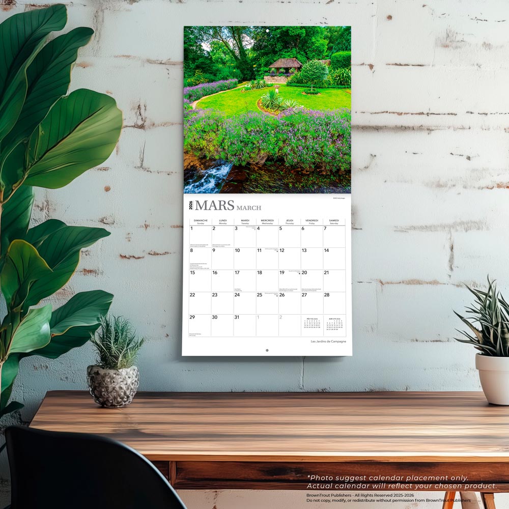 Les Jardins de Campagne | 2026 12 x 24 Inch (Hanging) Monthly Square Wall Calendar | French Language