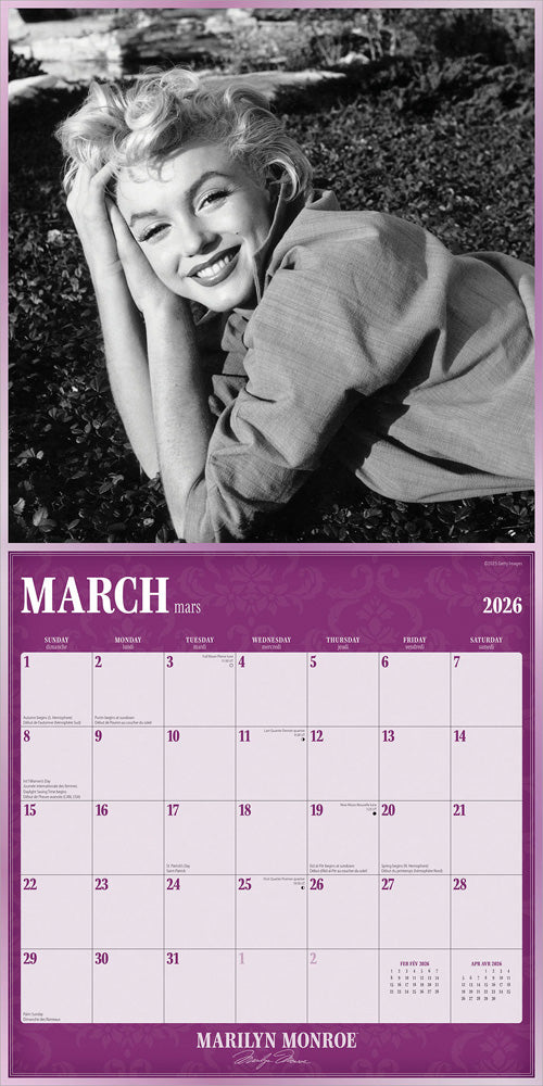 Marilyn Monroe OFFICIAL | 2026 12 x 24 Inch (Hanging) Monthly Square Wall Calendar | English/French Bilingual