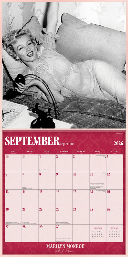 Marilyn Monroe OFFICIAL | 2026 12 x 24 Inch (Hanging) Monthly Square Wall Calendar | English/French Bilingual